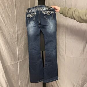 Soundgirl Vintage Y2K Dark Blue Boot Cut Jeans with Embroidered Sequin Pockets